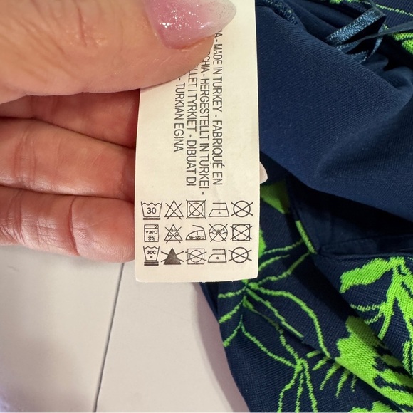 ZARA One Shoulder Crop Top M Green Navy Floral Tropical Knit Stretch NWOT - Picture 5 of 10